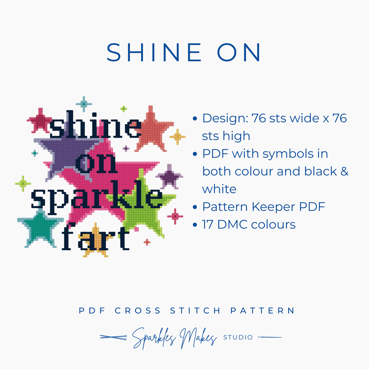 Shine On Sparkle Fart Quote Cross Stitch Pattern PDF Download