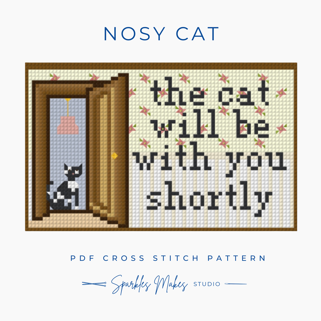 Nosy Cat Funny Quote Cross Stitch Pattern PDF Download