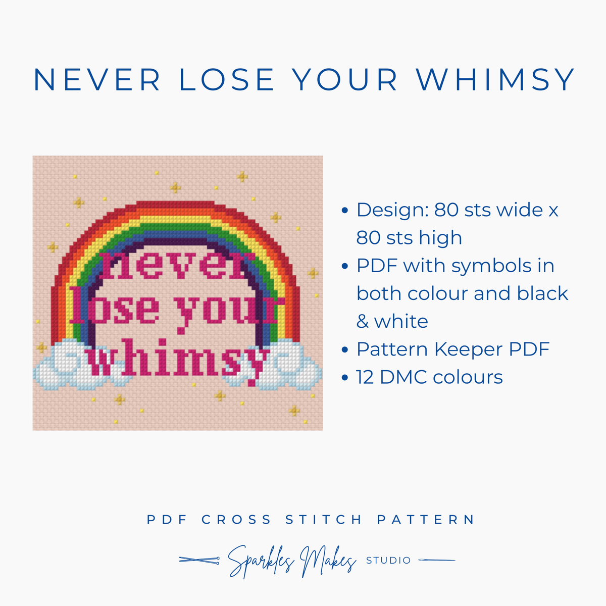 Never Lose Your Whimsy Quote Cross Stitch Pattern PDF Download