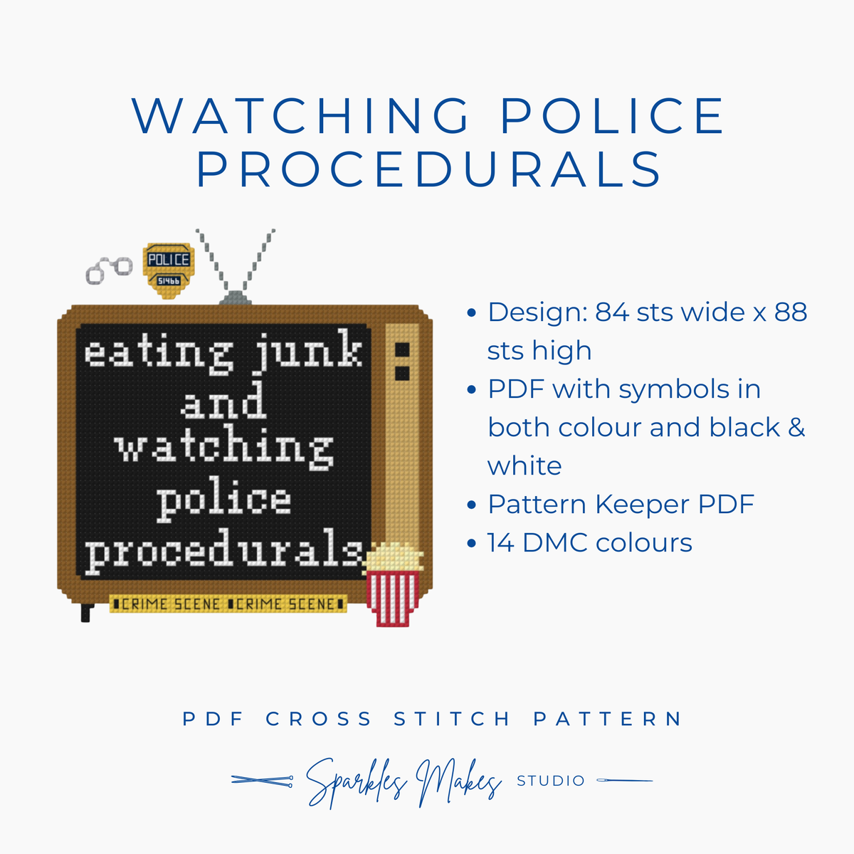 Watching Police Procedurals Funny Quote Cross Stitch Pattern PDF Download