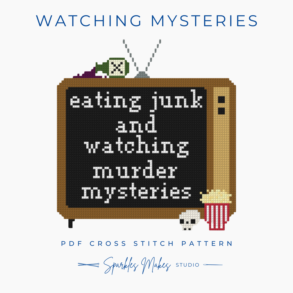 Watching Murder Mysteries Funny Quote Cross Stitch Pattern PDF Download