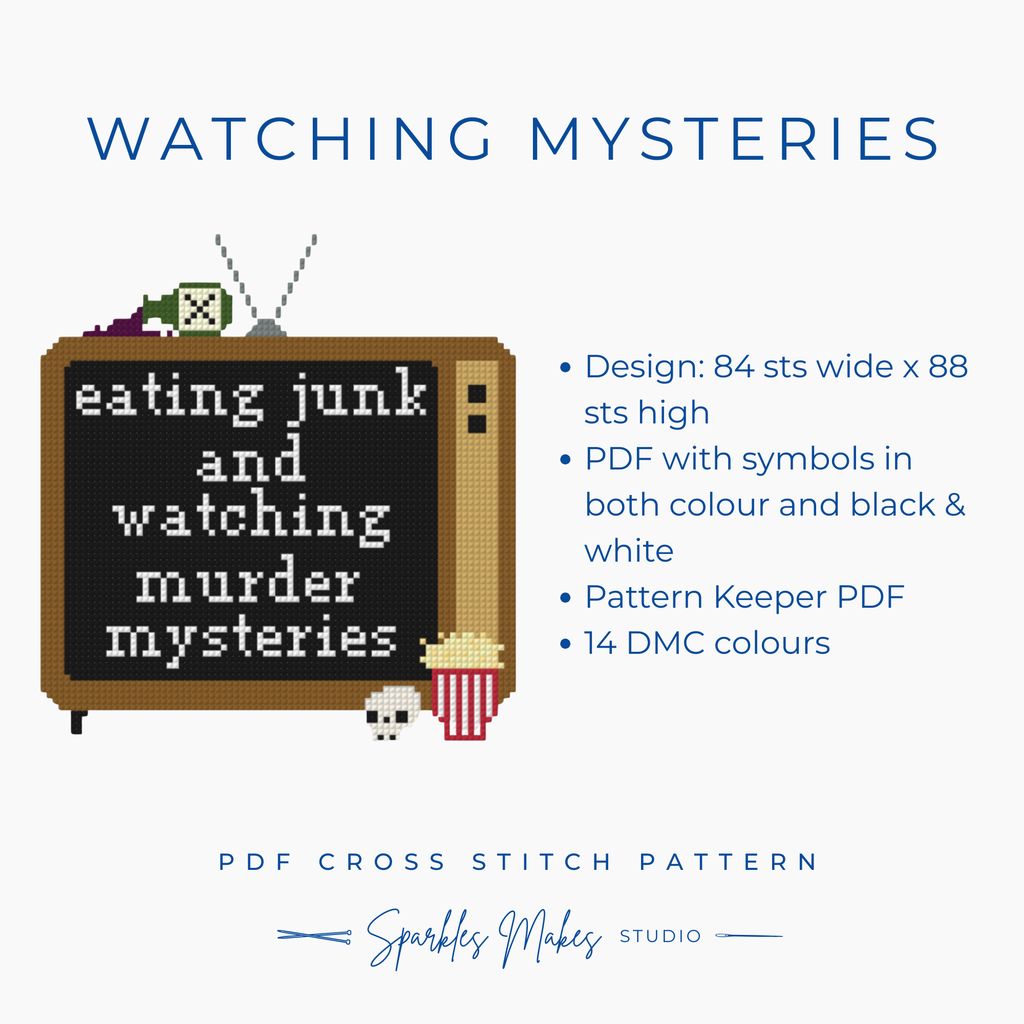 Watching Murder Mysteries Funny Quote Cross Stitch Pattern PDF Download