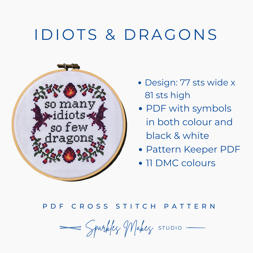Idiots & Dragons Quote Cross Stitch Pattern PDF