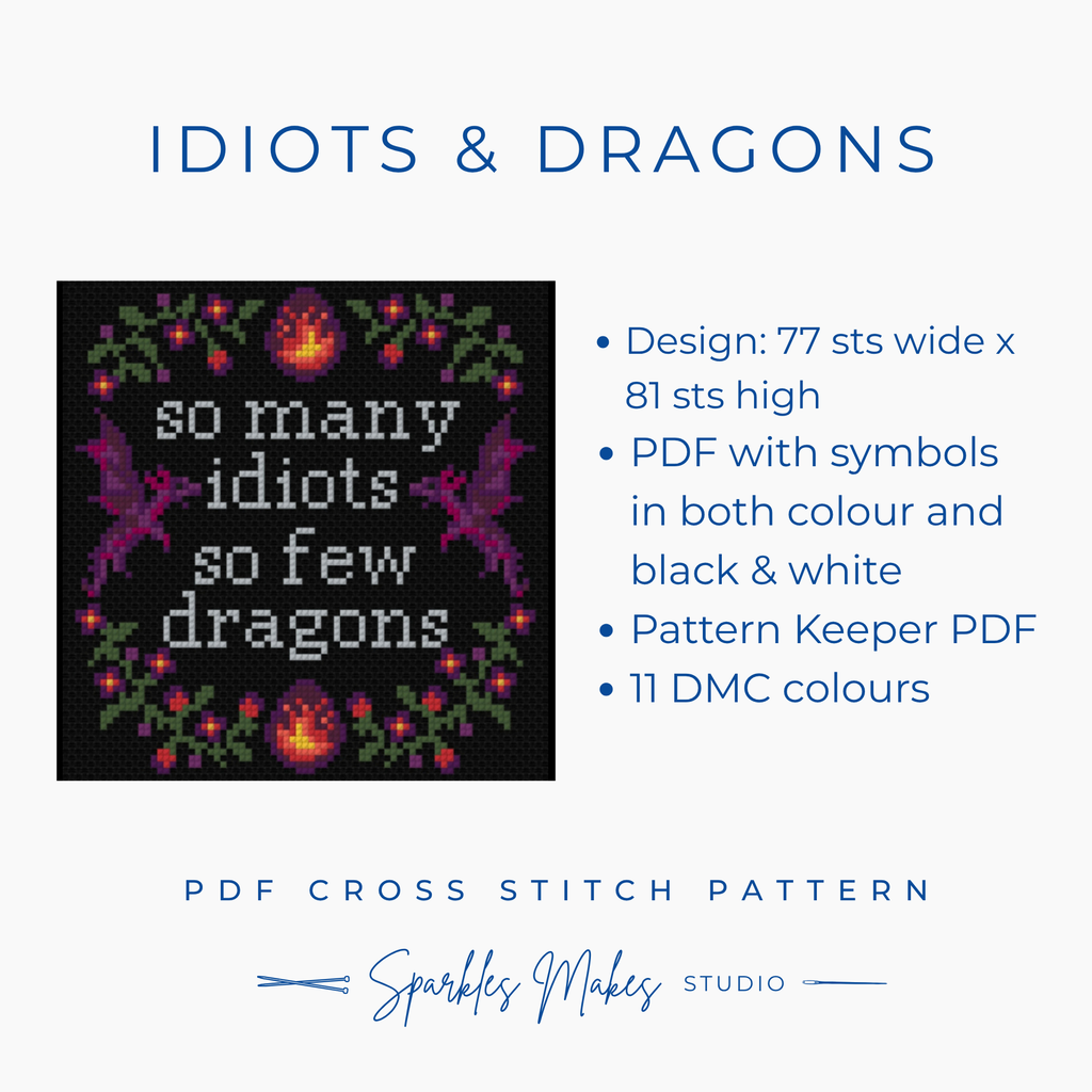 Idiots & Dragons Quote Cross Stitch Pattern PDF