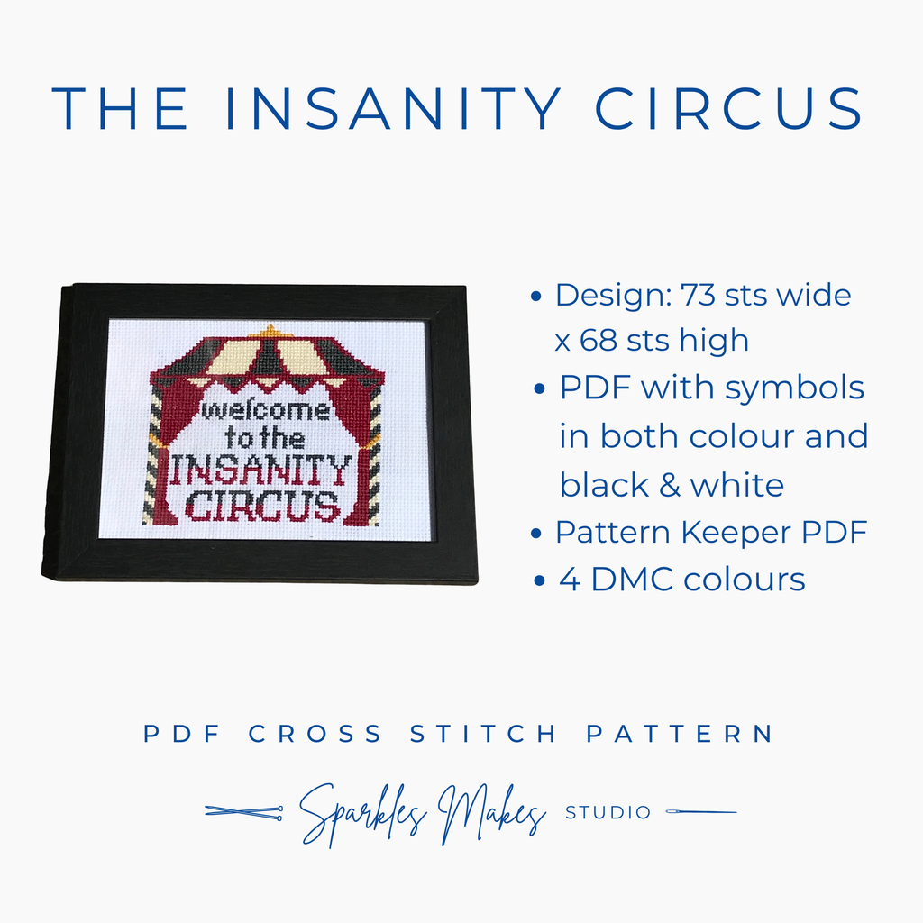 Insanity Circus Snarky Quote Cross Stitch Pattern PDF Download