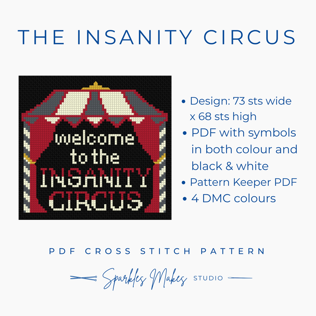 Insanity Circus Snarky Quote Cross Stitch Pattern PDF Download