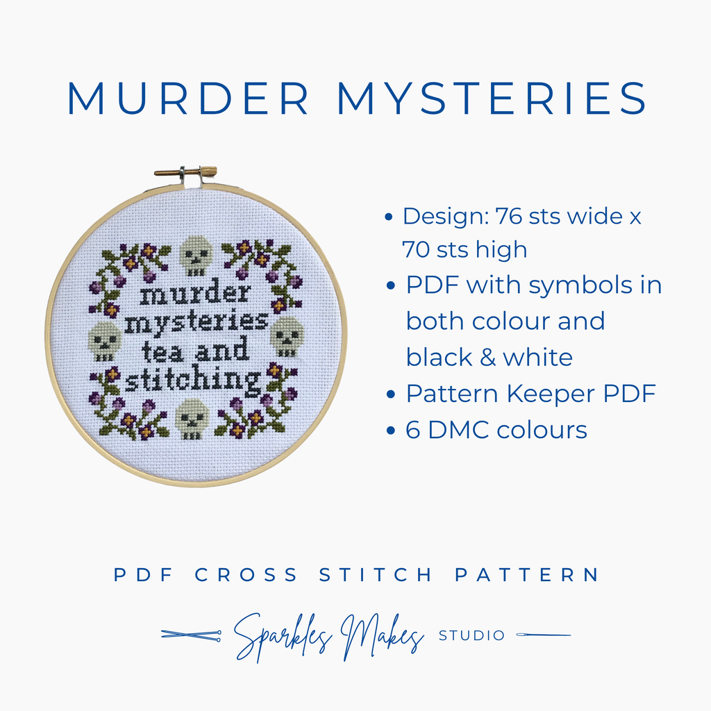 Murder Mysteries, Tea & Stitching Cross Stitch Pattern PDF Download