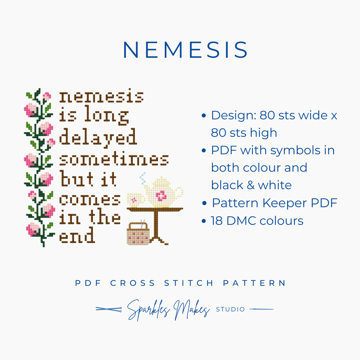 Nemesis Miss Marple Quote Agatha Christie Inspired Cross Stitch Pattern PDF Download