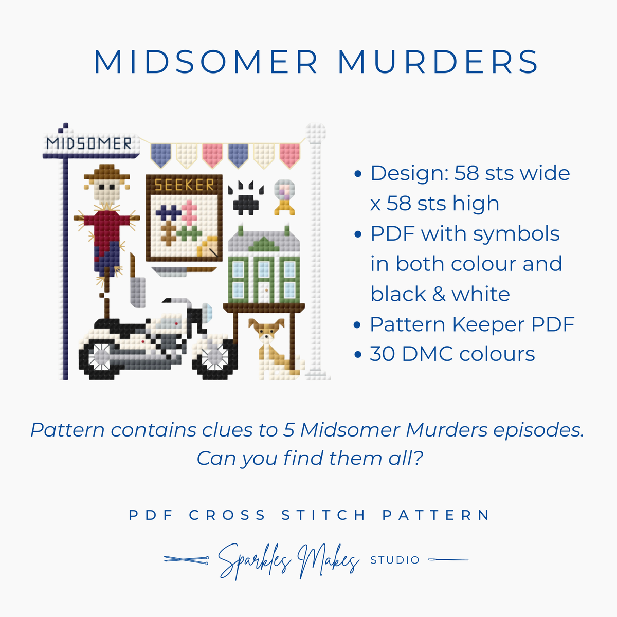 Whodunnit Murder Mystery Inspired Sampler Cross Stitch Pattern PDF Download