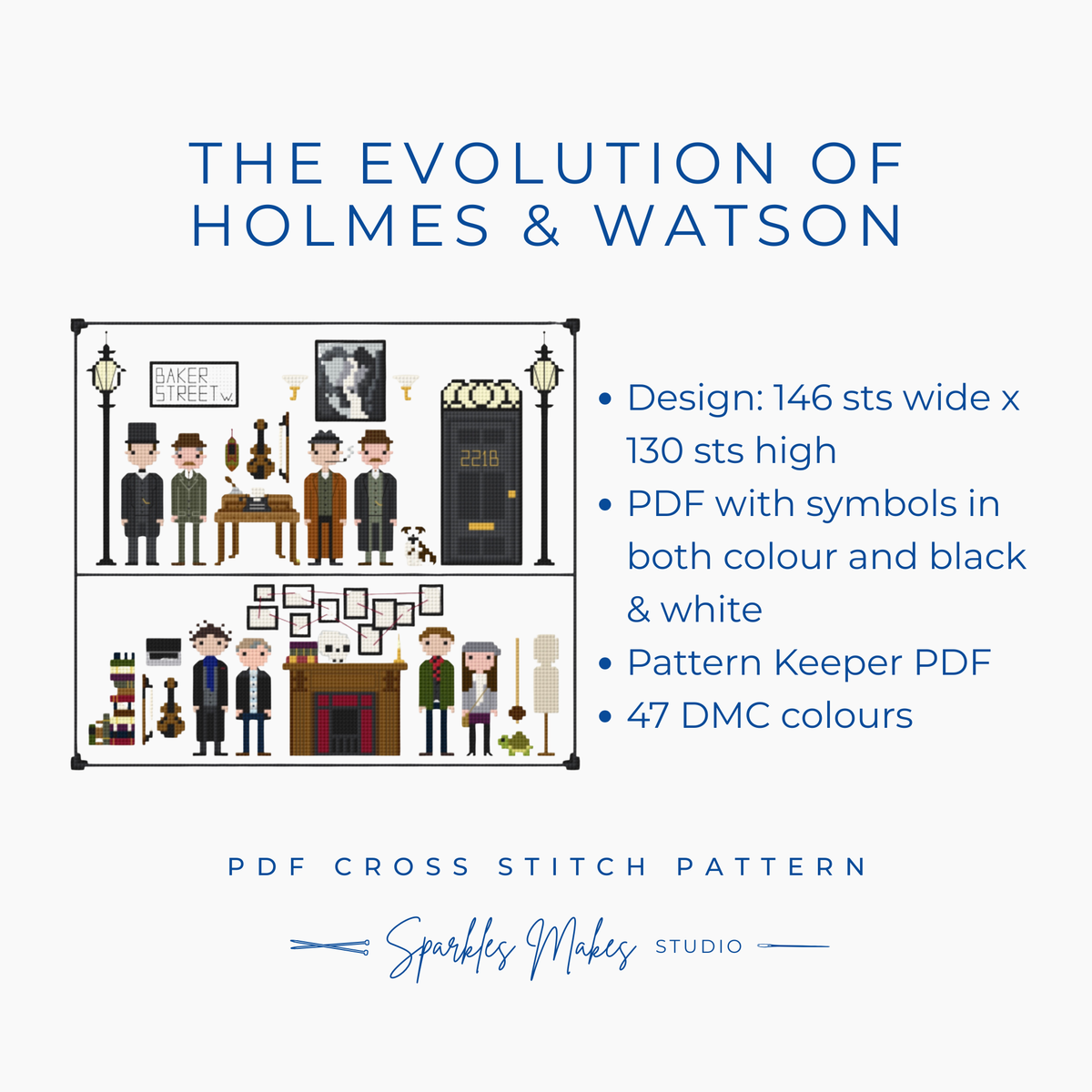 Holmes & Watson Inspired Cross Stitch Pattern Bundle PDF Download