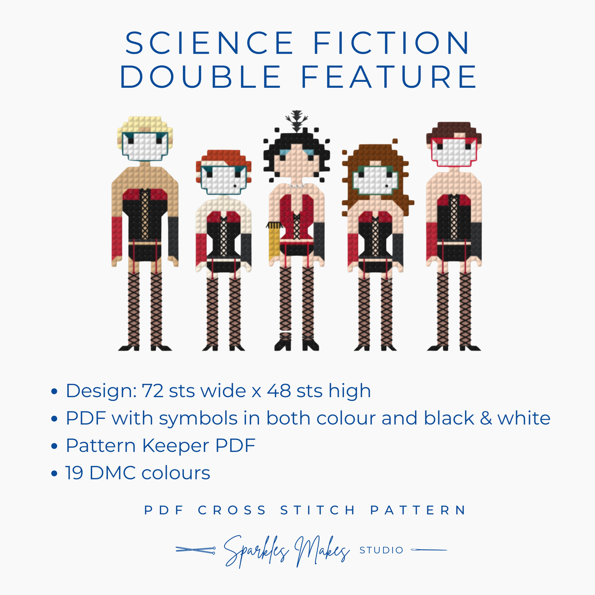 Science Fiction Double Feature Rocky Horror Picture Show Inspired Cross Stitch Pattern PDF Download