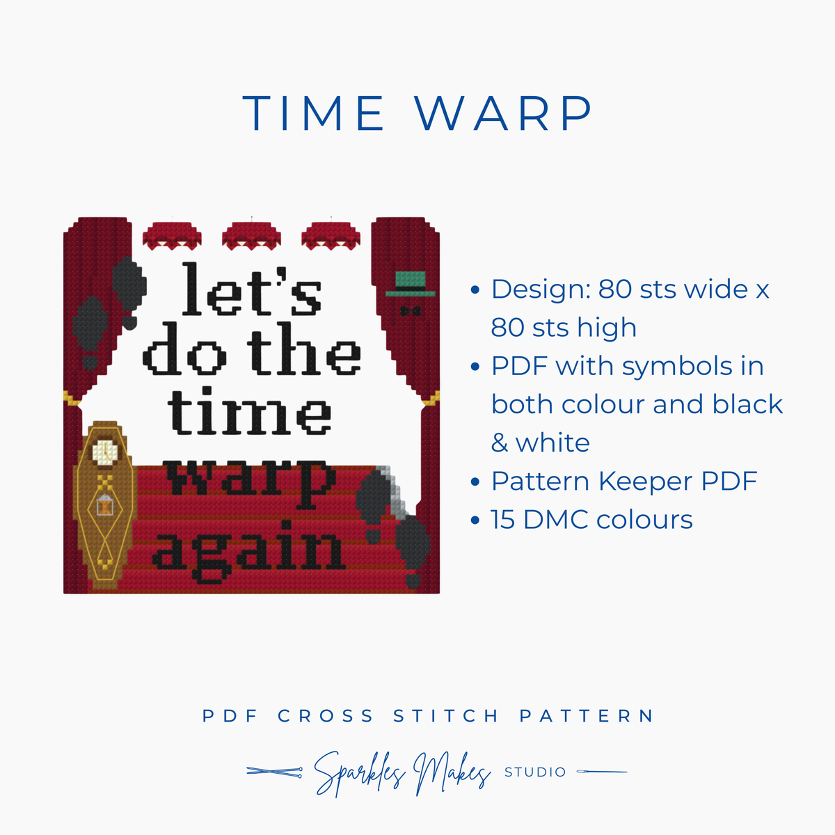 Let’s Do the Time Warp! Rocky Horror Picture Show Inspired Cross Stitch Pattern PDF Download