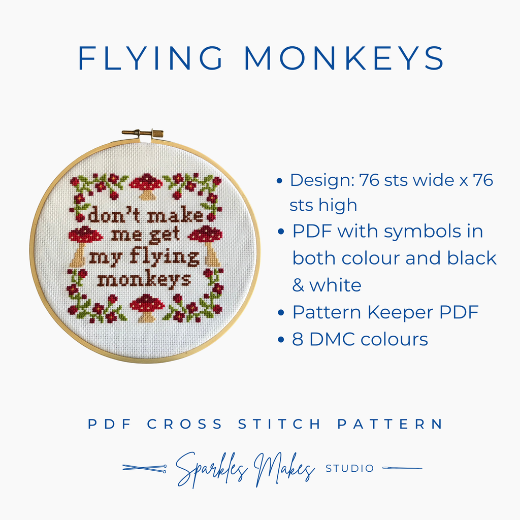 Don’t Make Me Get My Flying Monkeys Snarky Quote Cross Stitch Pattern PDF Download