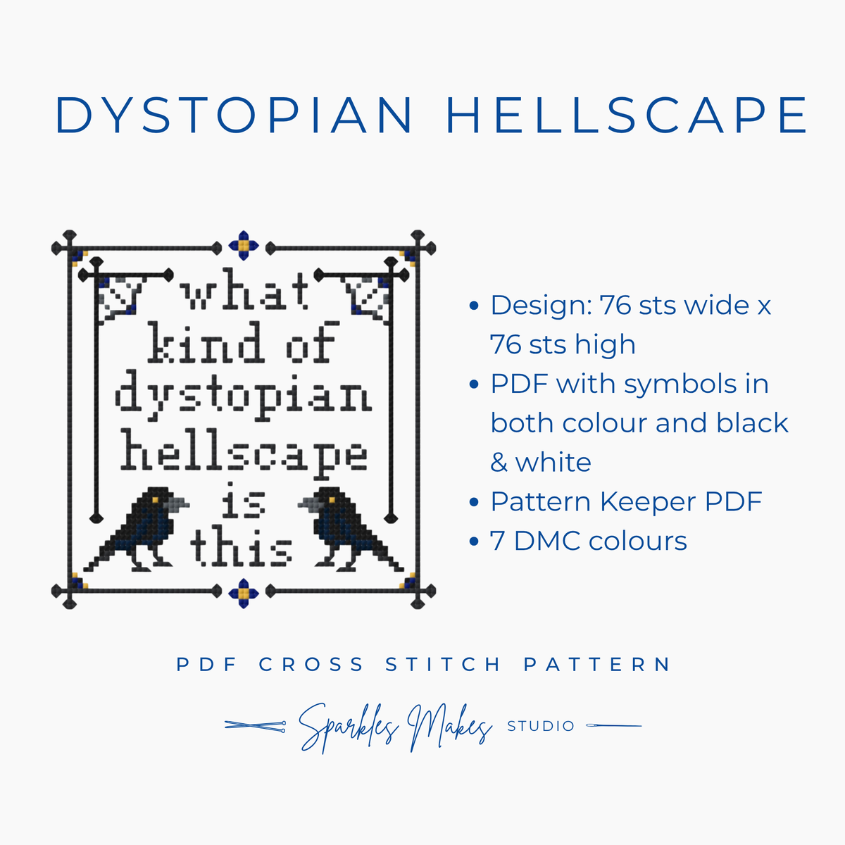 Dystopian Hellscape Wednesday Inspired Cross Stitch Pattern PDF Download