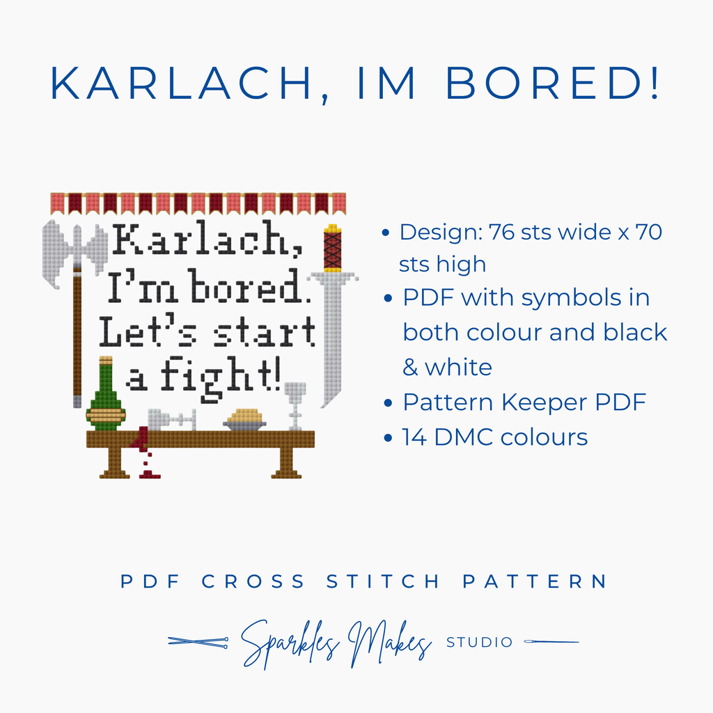 Karlach, I’m Bored! Astarion BG3 Inspired Cross Stitch Pattern PDF Download