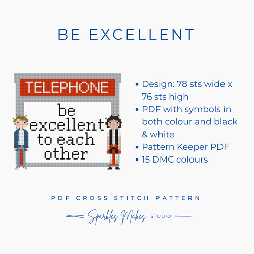 Be Excellent to Each Other Bill & Ted’s Excellent Adventure Inspired Cross Stitch Pattern PDF Download