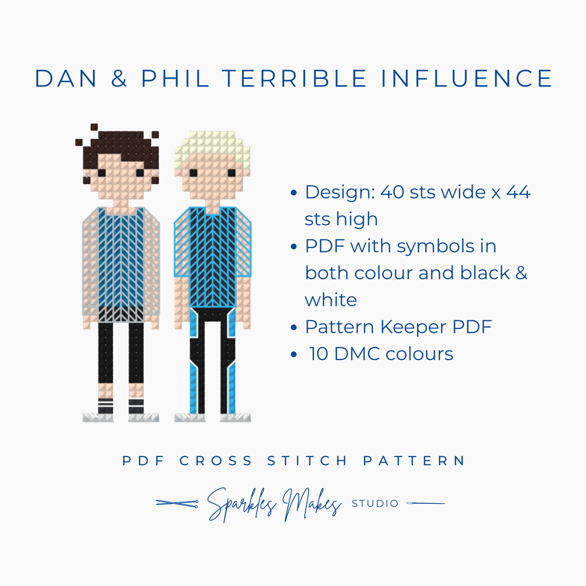 Dan and Phil Terrible Influence Phan Inspired Cross Stitch Pattern PDF Download