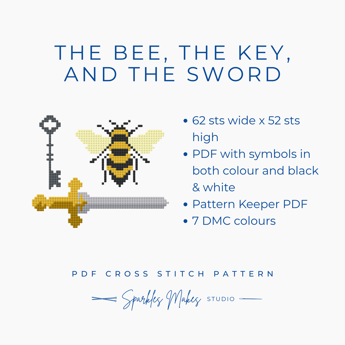 The Bee, the Key, and the Sword Starless Sea Inspired Cross Stitch Pattern PDF