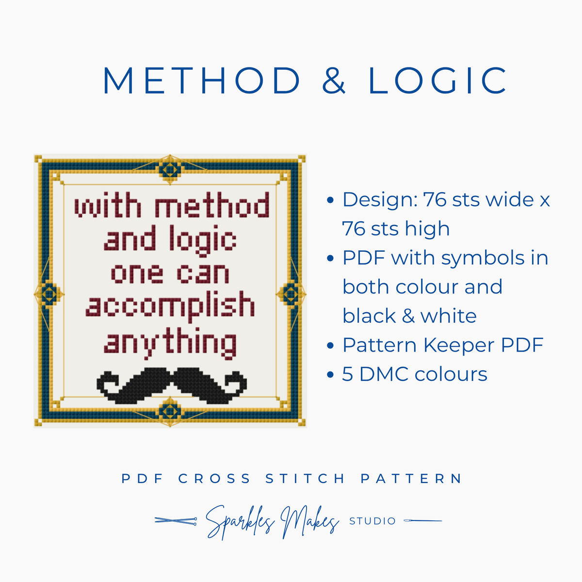 Method & Logic Hercule Poirot Agatha Christie Inspired Cross Stitch Pattern PDF