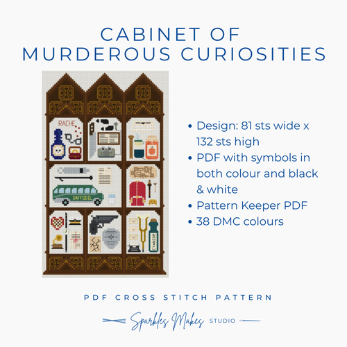 A Cabinet of Murderous Curiosities Classic Murder Mystery Inspired Cross Stitch Pattern PDF