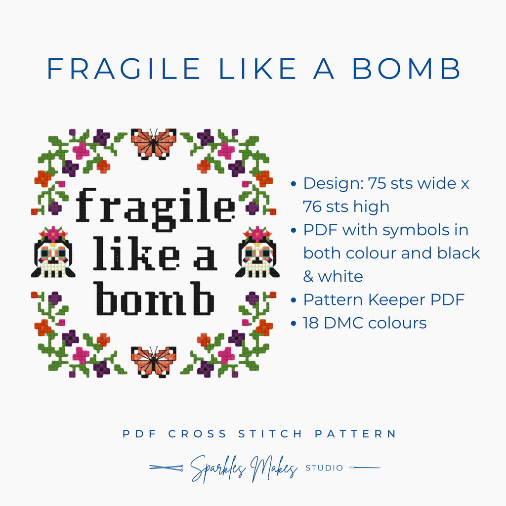 Fragile Like a Bomb Frida Khalo Inspired Quote Cross Stitch Pattern PDF Download