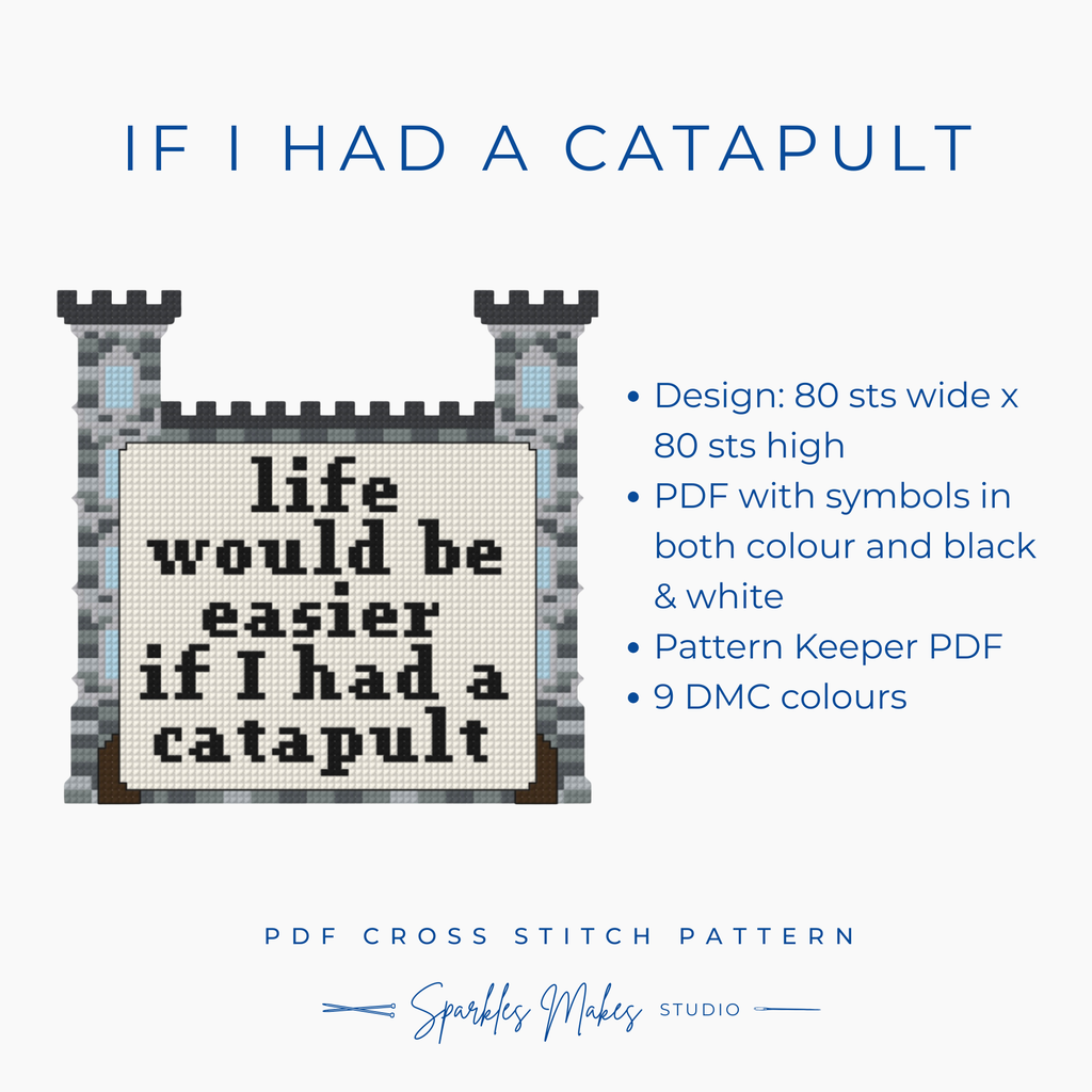 If I Had a Catapult Funny Quote Cross Stitch Pattern PDF Download