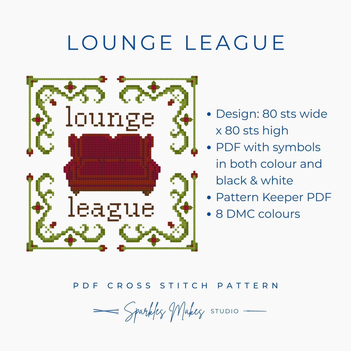 Lounge League Couch Potato Quote Cross Stitch Pattern PDF Download