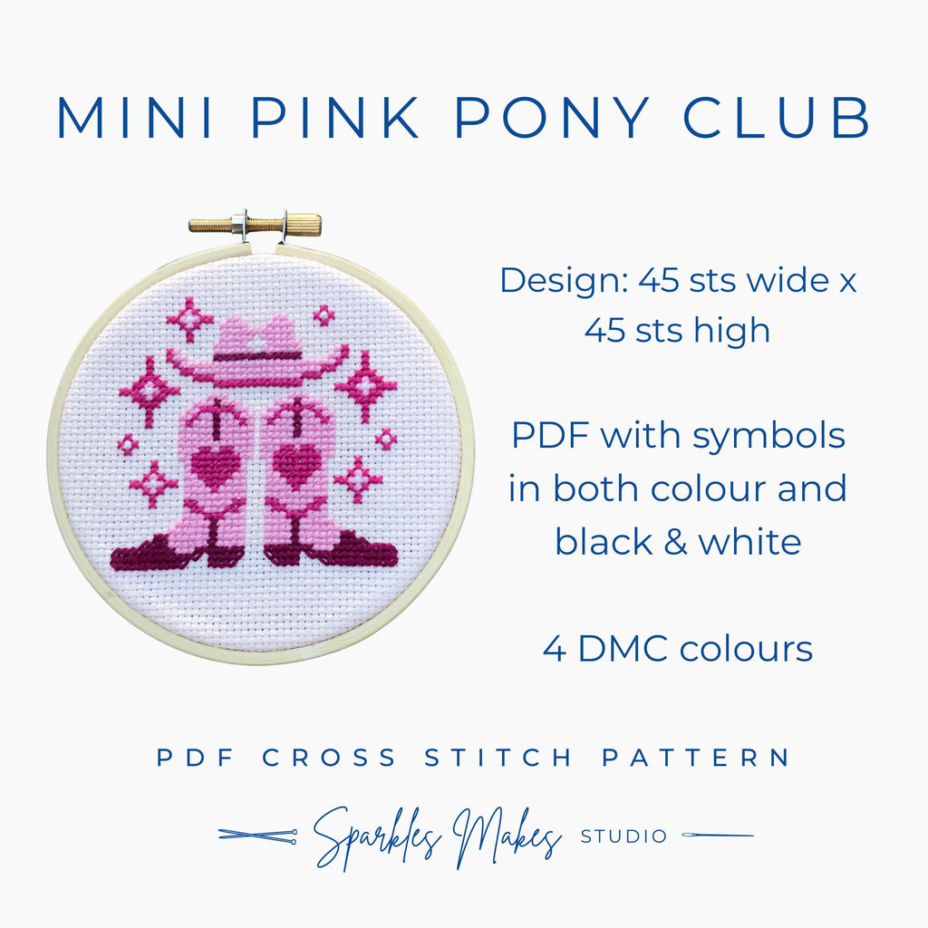 Mini Pink Pony Club Chappell Roan Inspired Cross Stitch Pattern PDF