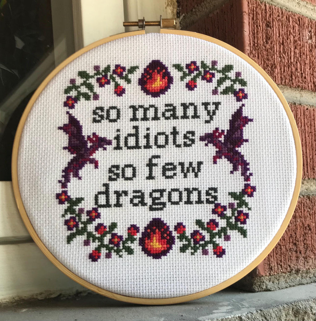Idiots & Dragons Quote Cross Stitch Pattern PDF