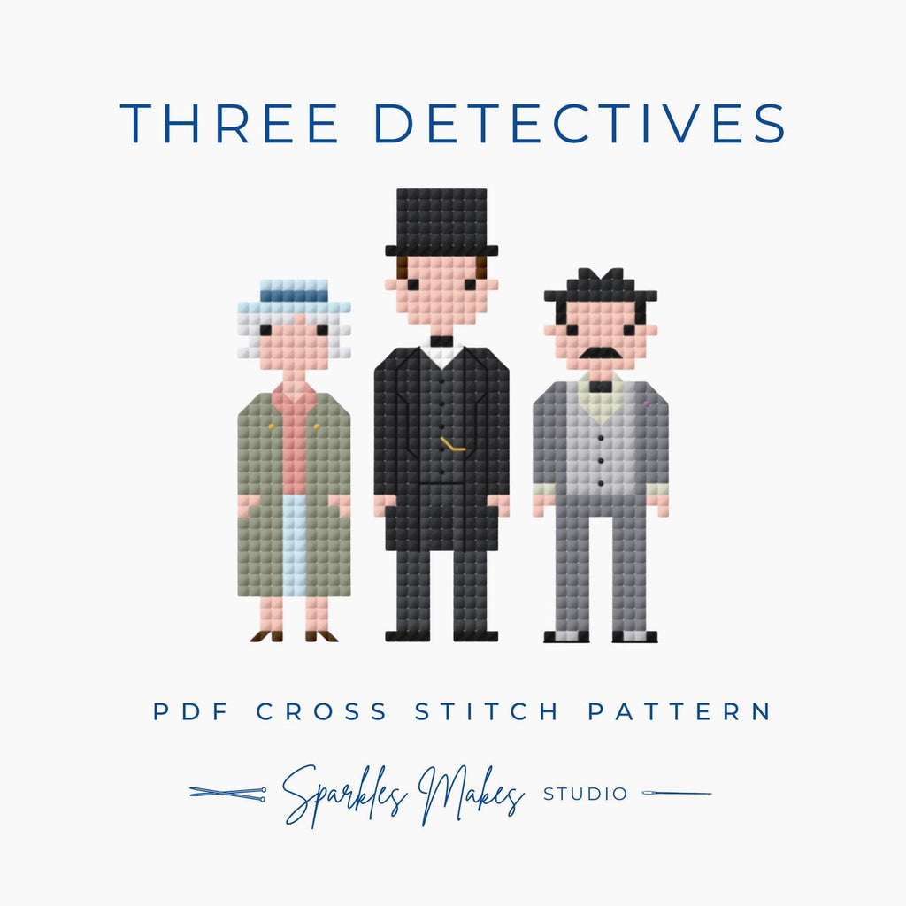 Three Detectives Agatha Christie Sherlock Holmes Inspired Cross Stitch Pattern PDF Download