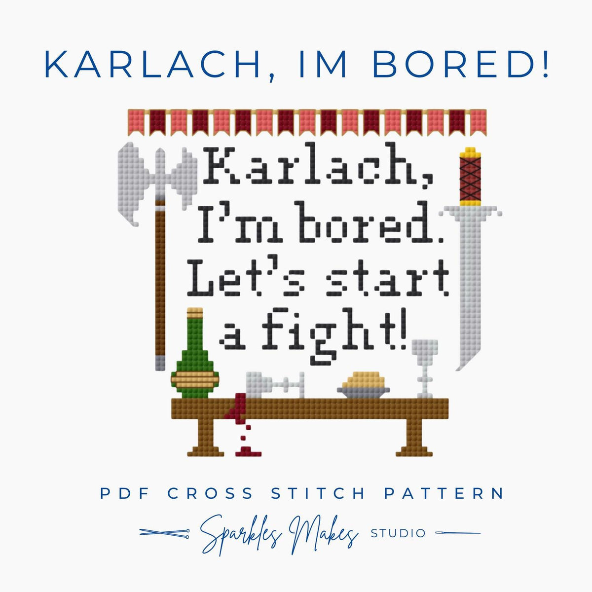 Karlach, I’m Bored! Astarion BG3 Inspired Cross Stitch Pattern PDF Download