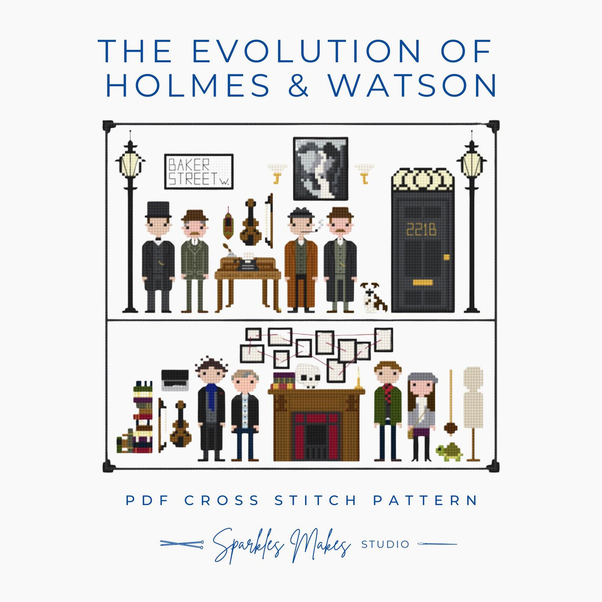 The Evolution of Holmes & Watson Sherlock Holmes Inspired Cross Stitch Pattern PDF Download