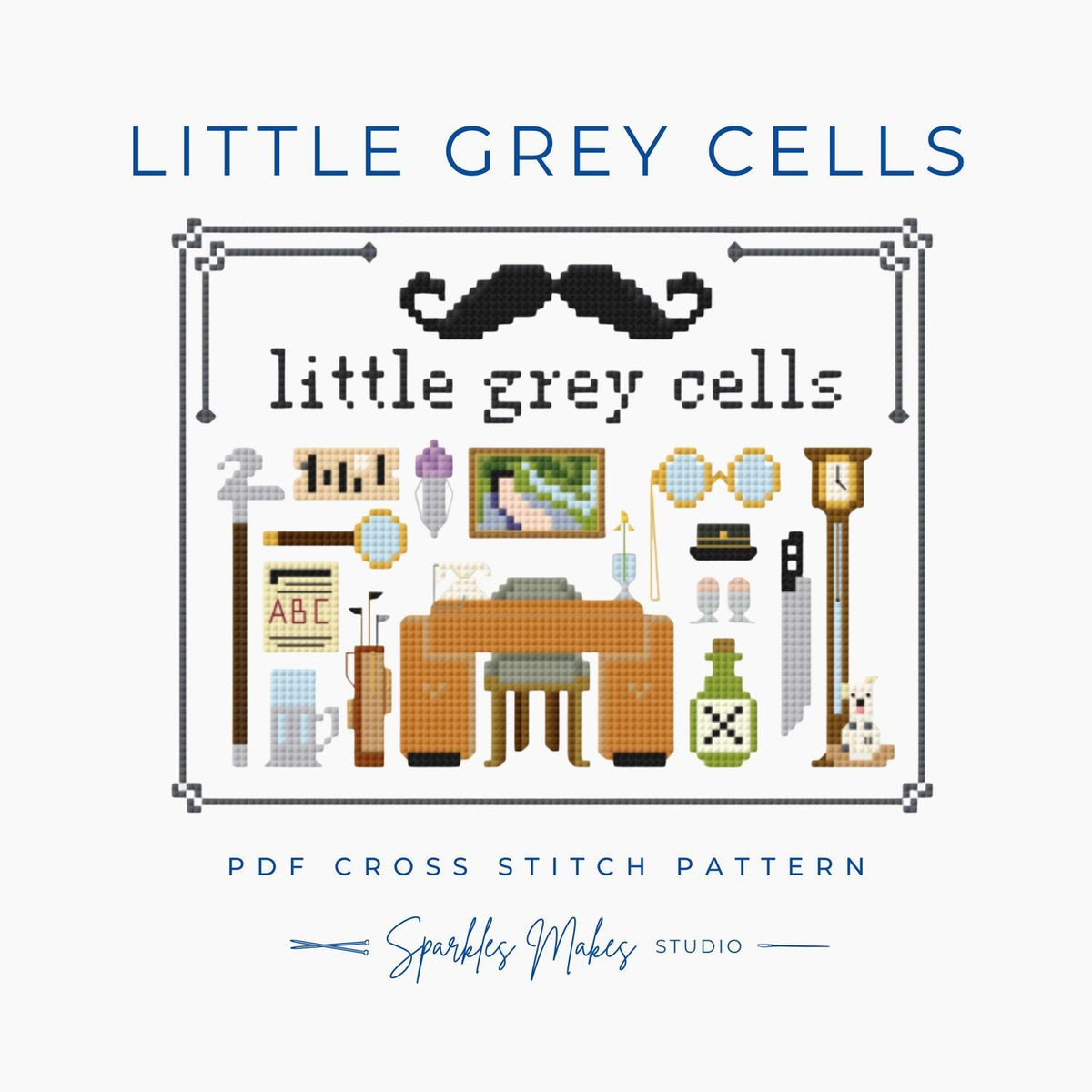 Little Grey Cells Hercule Poirot Agatha Christie Inspired Cross Stitch Pattern PDF Download