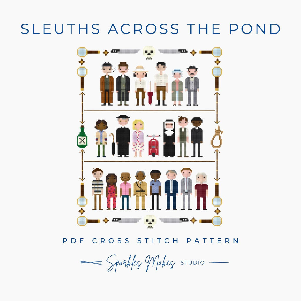Sleuths Across the Pond Murder Mystery Inspired Sampler Cross Stitch Pattern PDF Download
