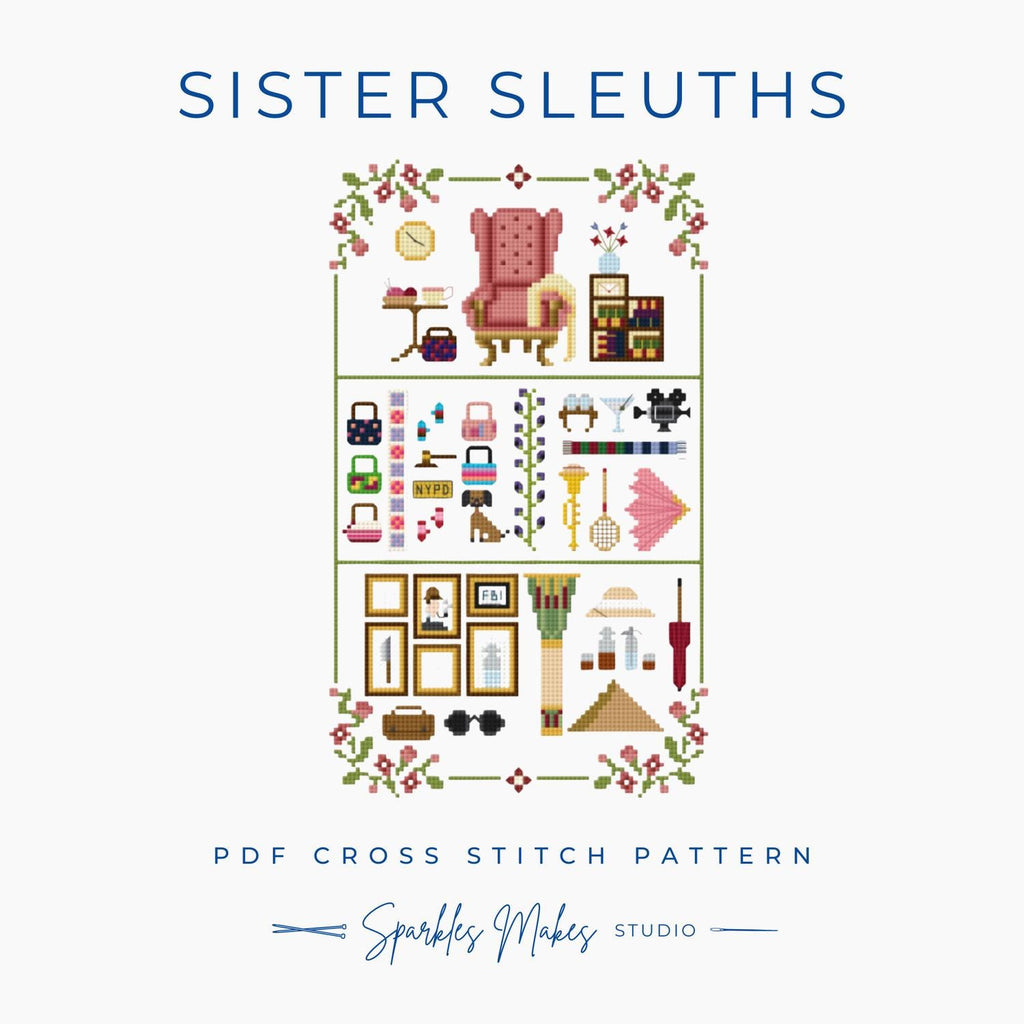 Sister Sleuths Murder Mystery Inspired Sampler Cross Stitch Pattern PDF Download