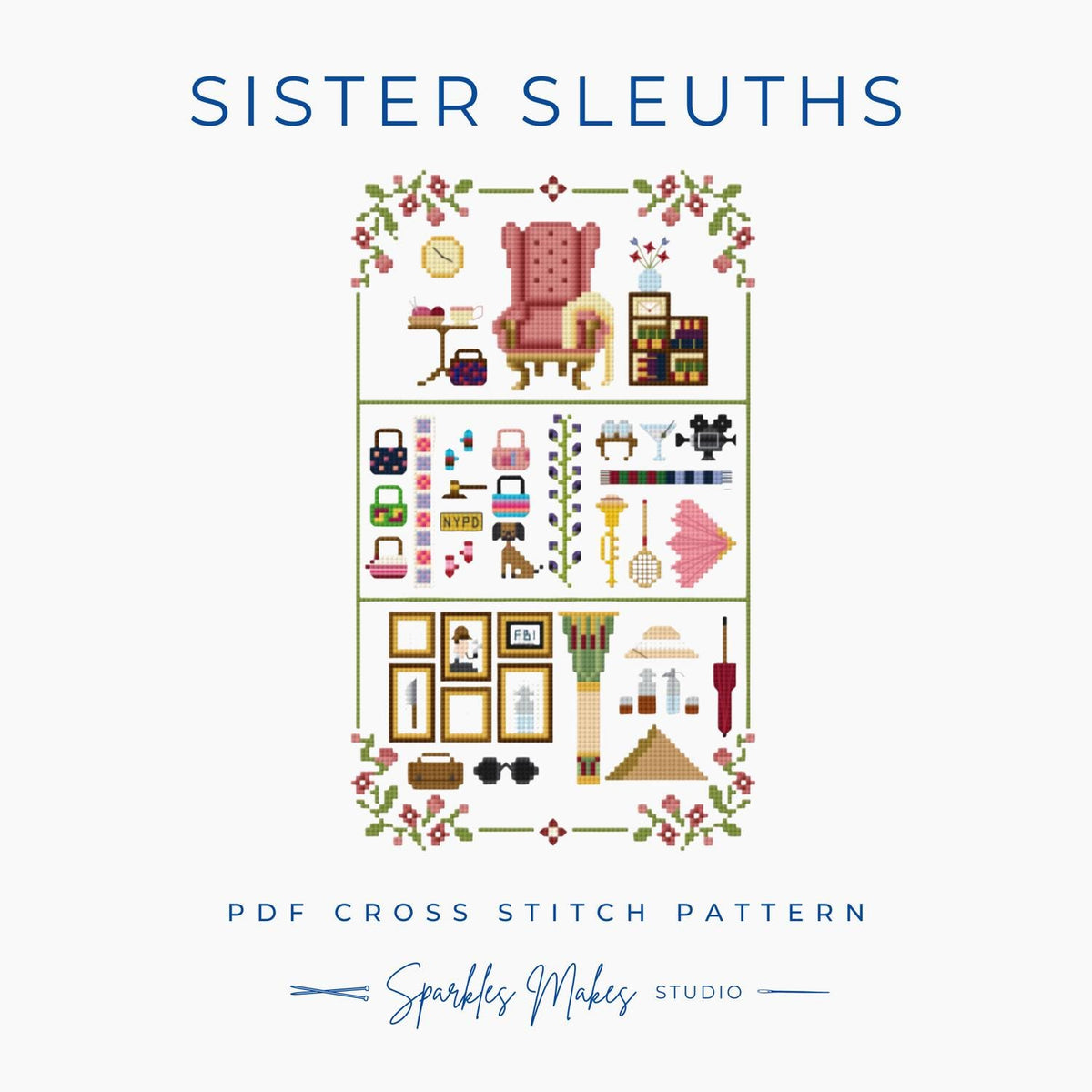 Sister Sleuths Murder Mystery Inspired Sampler Cross Stitch Pattern PDF Download