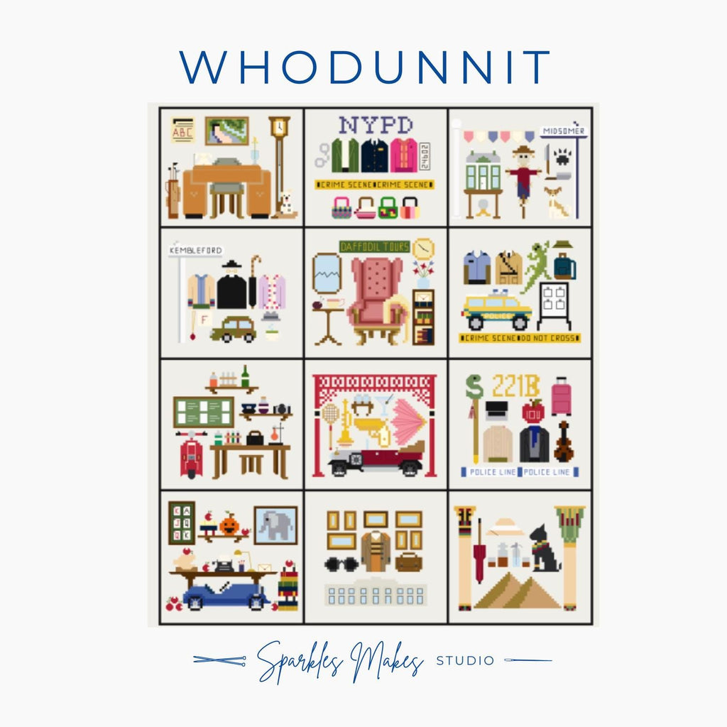 Whodunnit Murder Mystery Inspired Sampler Cross Stitch Pattern PDF Download