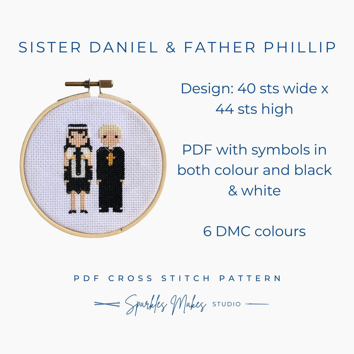 Sister Daniel & Father Phillip Dan and Phil Phan Inspired Cross Stitch Pattern PDF Download