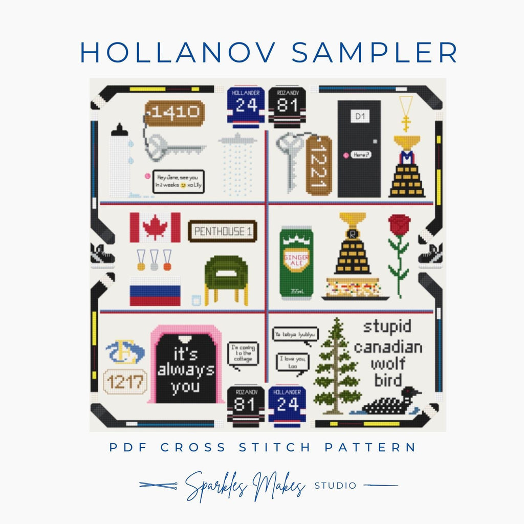 Hollanov Shane Hollander & Ilya Rosanov Heated Rivalry Inspired Sampler Cross Stitch Pattern PDF Download