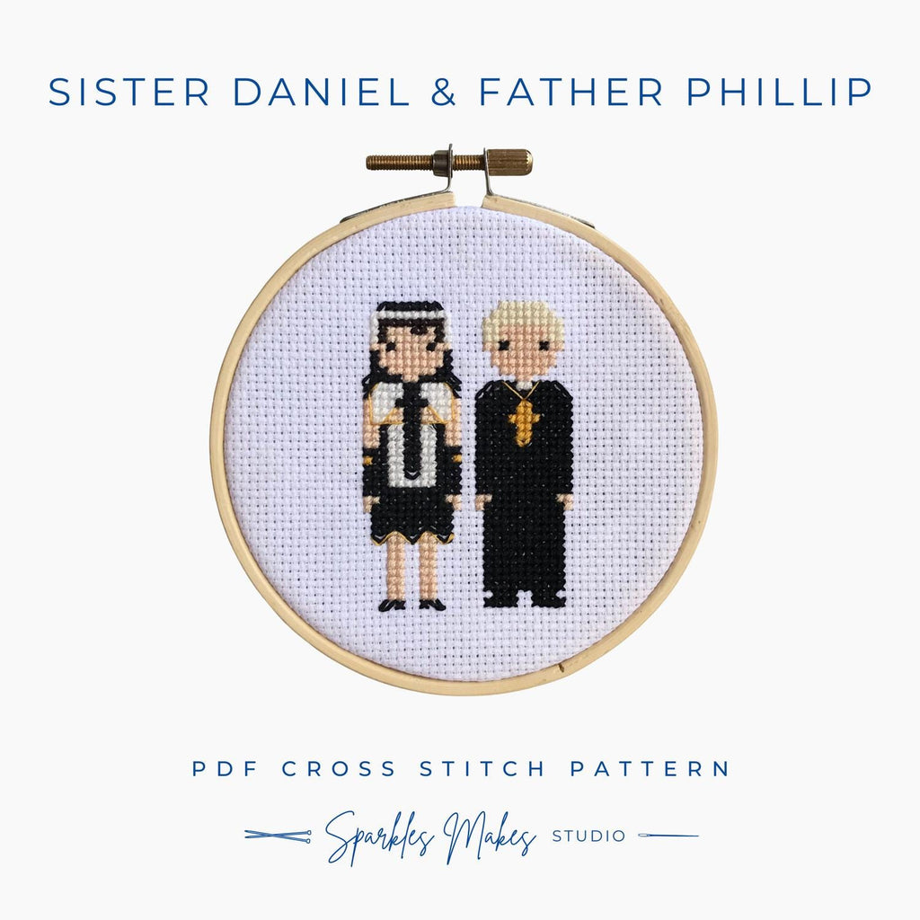 Sister Daniel & Father Phillip Dan and Phil Phan Inspired Cross Stitch Pattern PDF Download