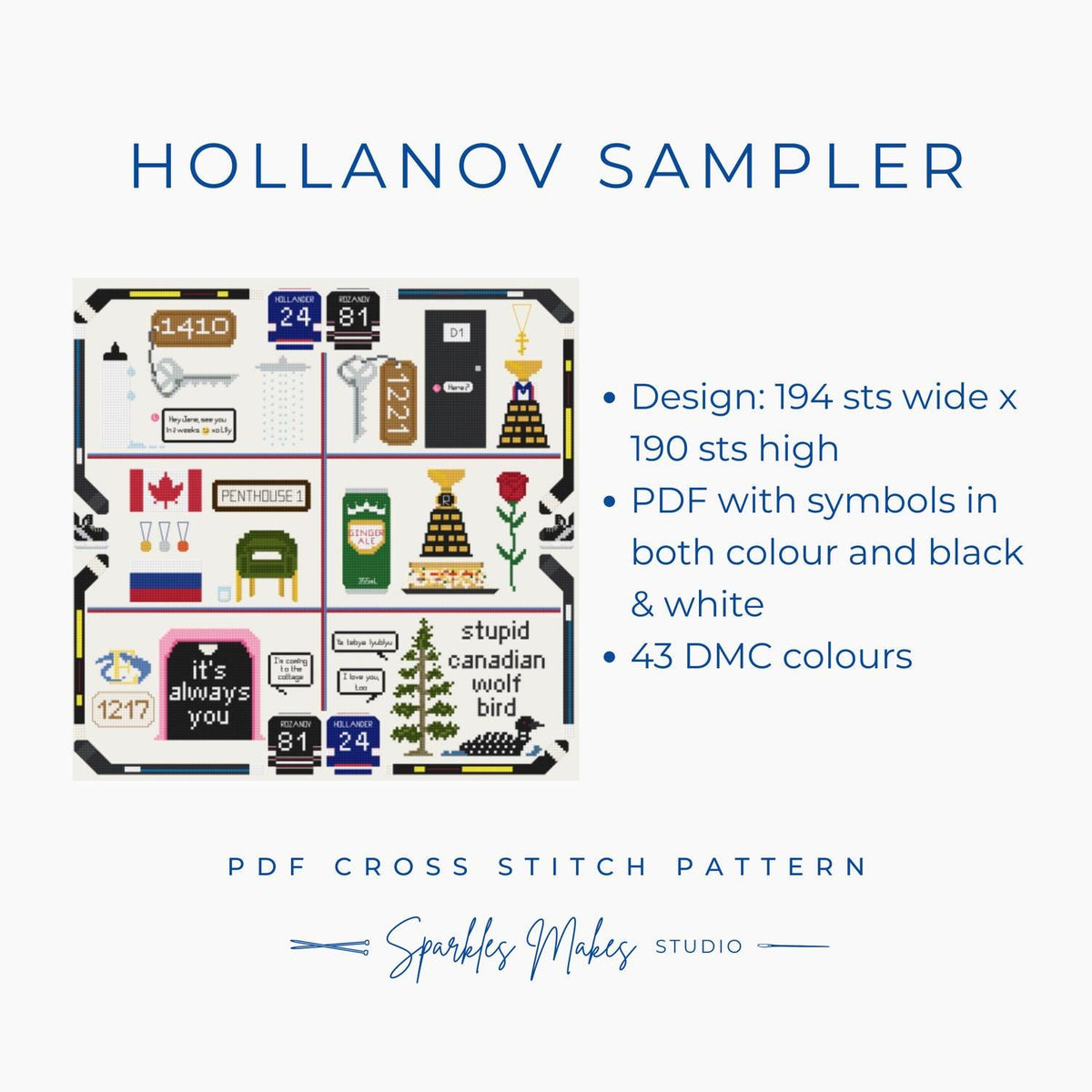 Hollanov Shane Hollander & Ilya Rosanov Heated Rivalry Inspired Sampler Cross Stitch Pattern PDF Download