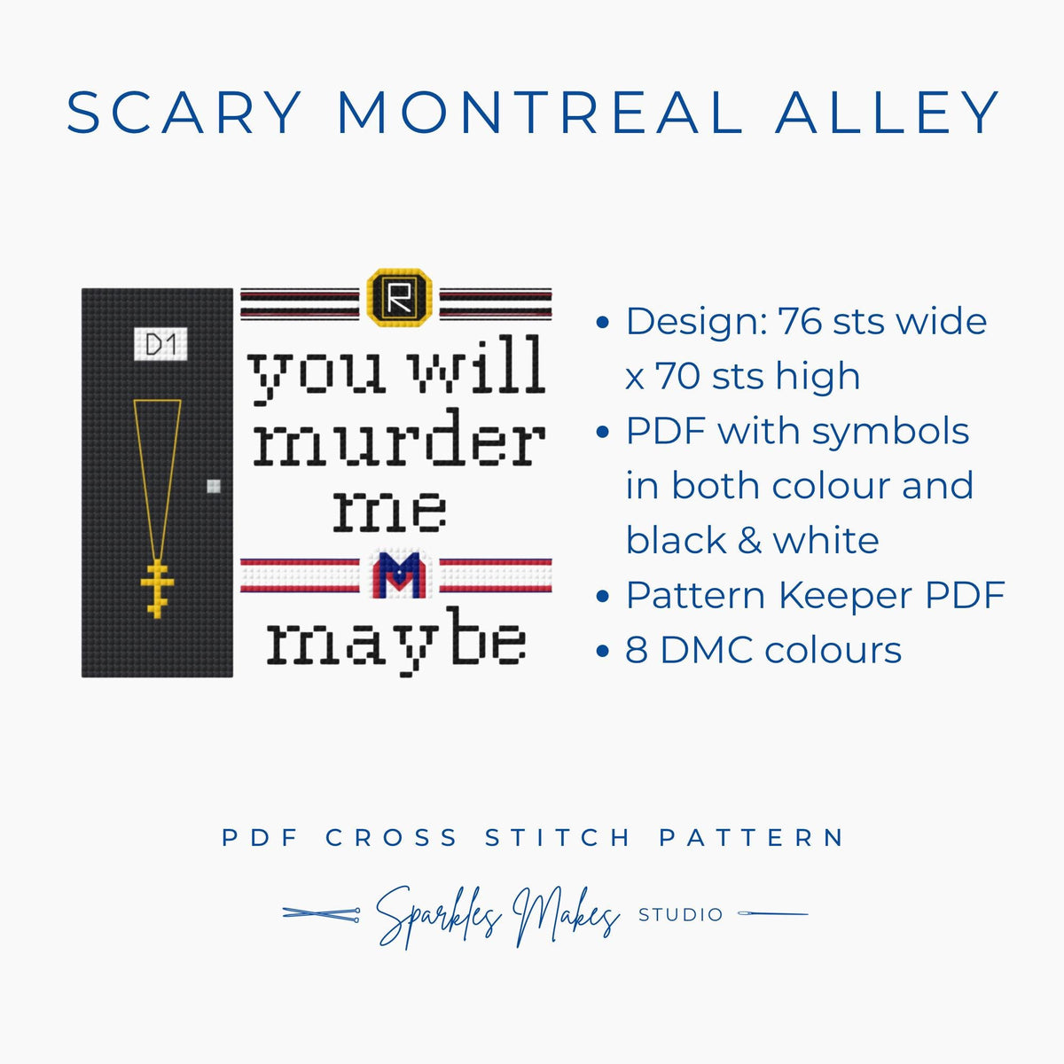 Scary Montreal Alley Hollanov Heated Rivalry Inspired Cross Stitch Pattern PDF Download
