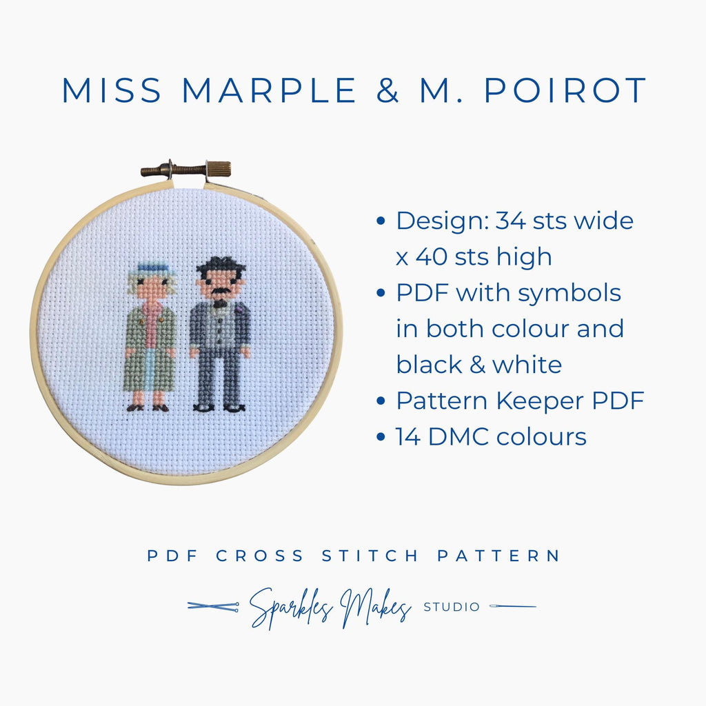 Miss Marple & M. Poirot Agatha Christie Inspired Cross Stitch Pattern PDF Download