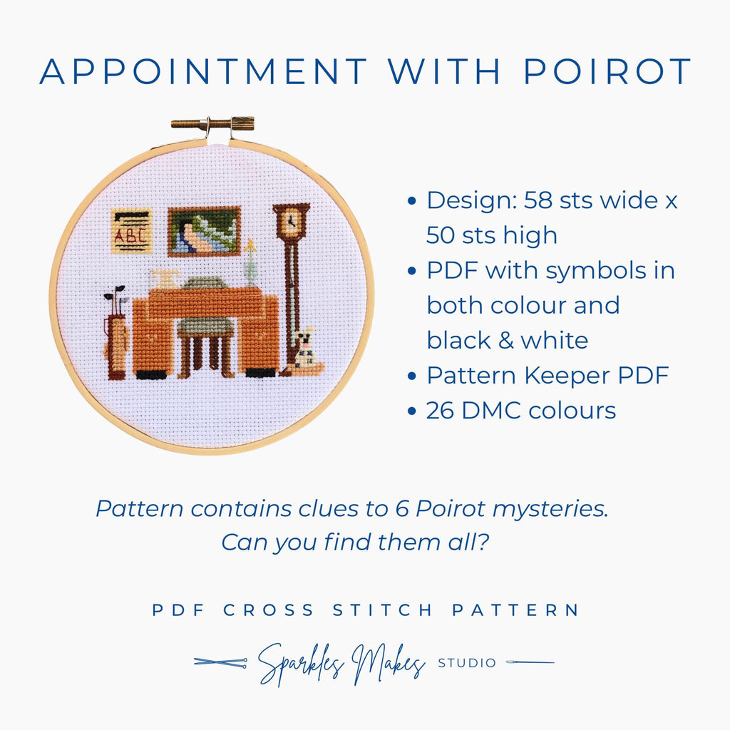 Appointment with Poirot Agatha Christie Inspired Cross Stitch Pattern PDF Download