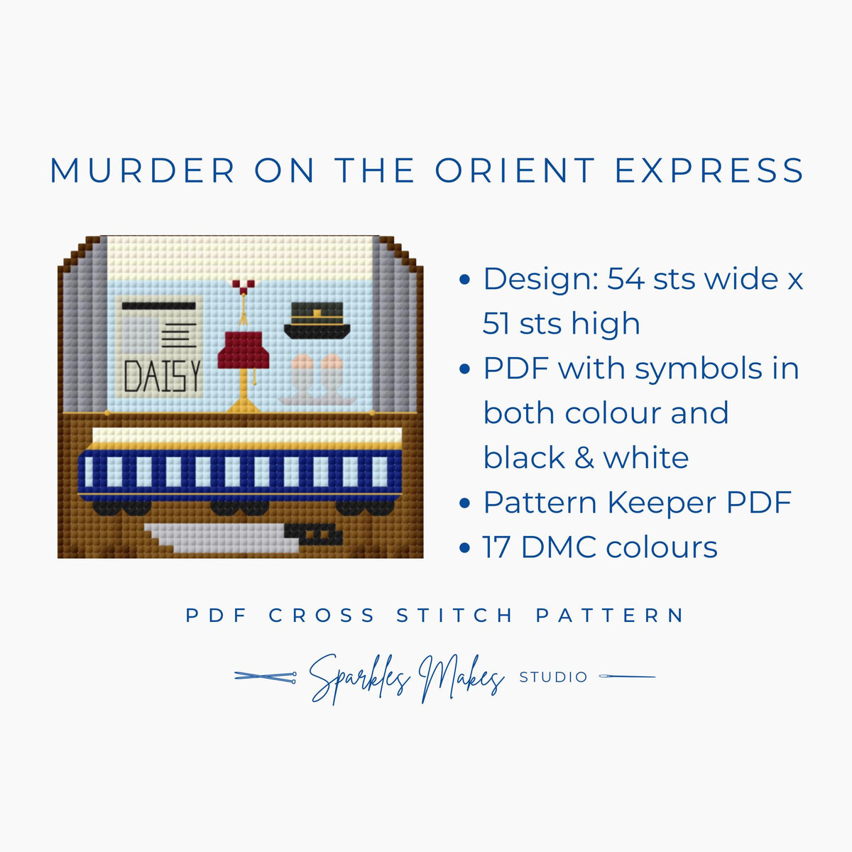 Murder on the Orient Express Hercule Poirot Agatha Christie Inspired Cross Stitch Pattern PDF Download
