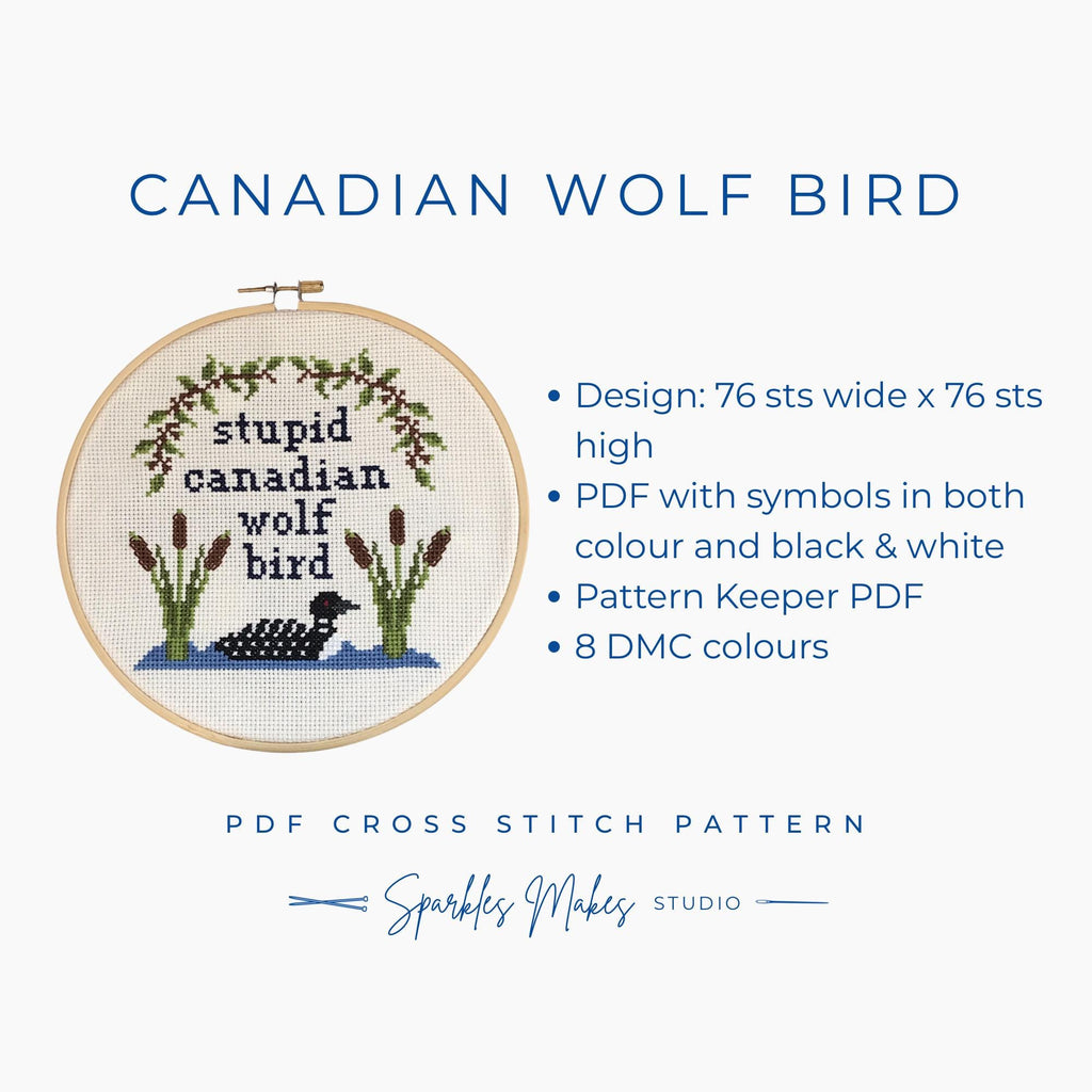 Stupid Canadian Wolf Bird Heated Rivalry Inspired Quote Cross Stitch Pattern PDF Download