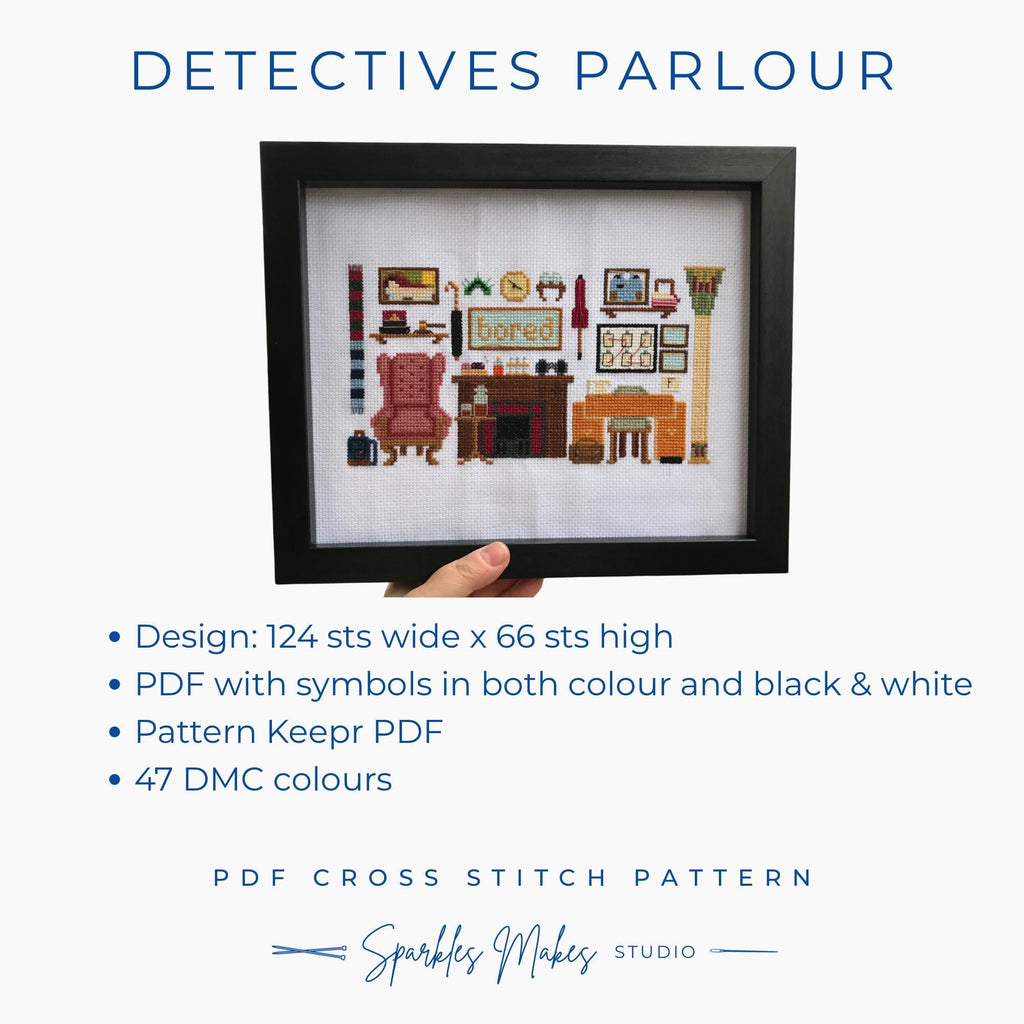 Detectives Parlour Murder Mystery Inspired Sampler Cross Stitch Pattern PDF Download
