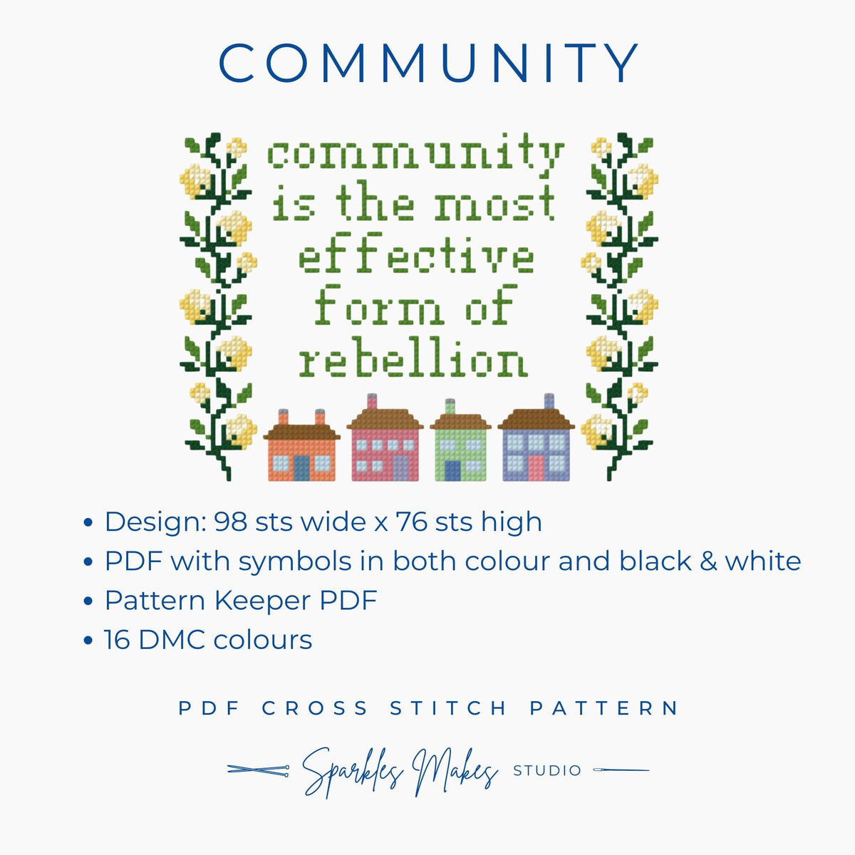 Community is the Most Effective Form of Rebellion Quote Cross Stitch Pattern PDF Download