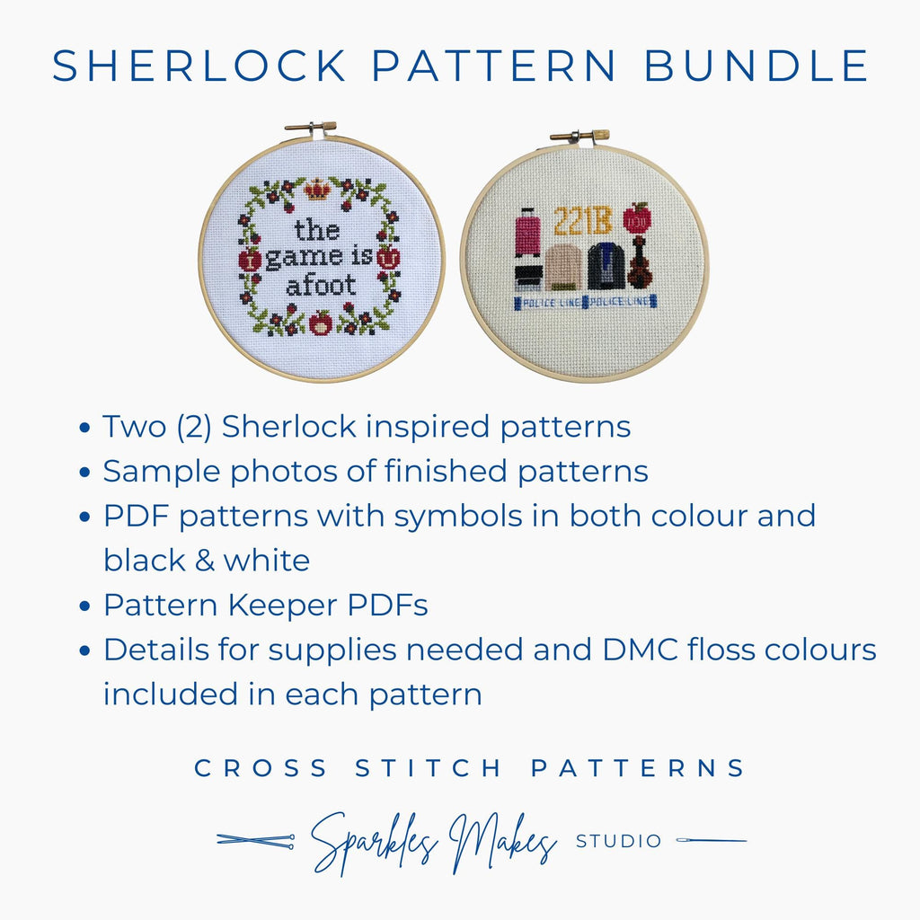 Sherlock Holmes 221B Inspired Cross Stitch Pattern Bundle PDF Download