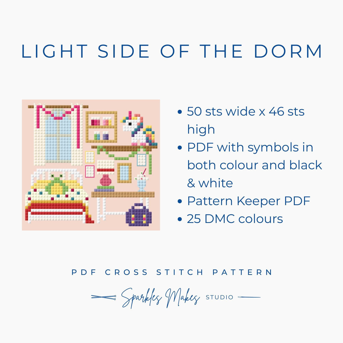 Light Side of the Dorm Enid Wednesday Inspired Cross Stitch Pattern PDF Download